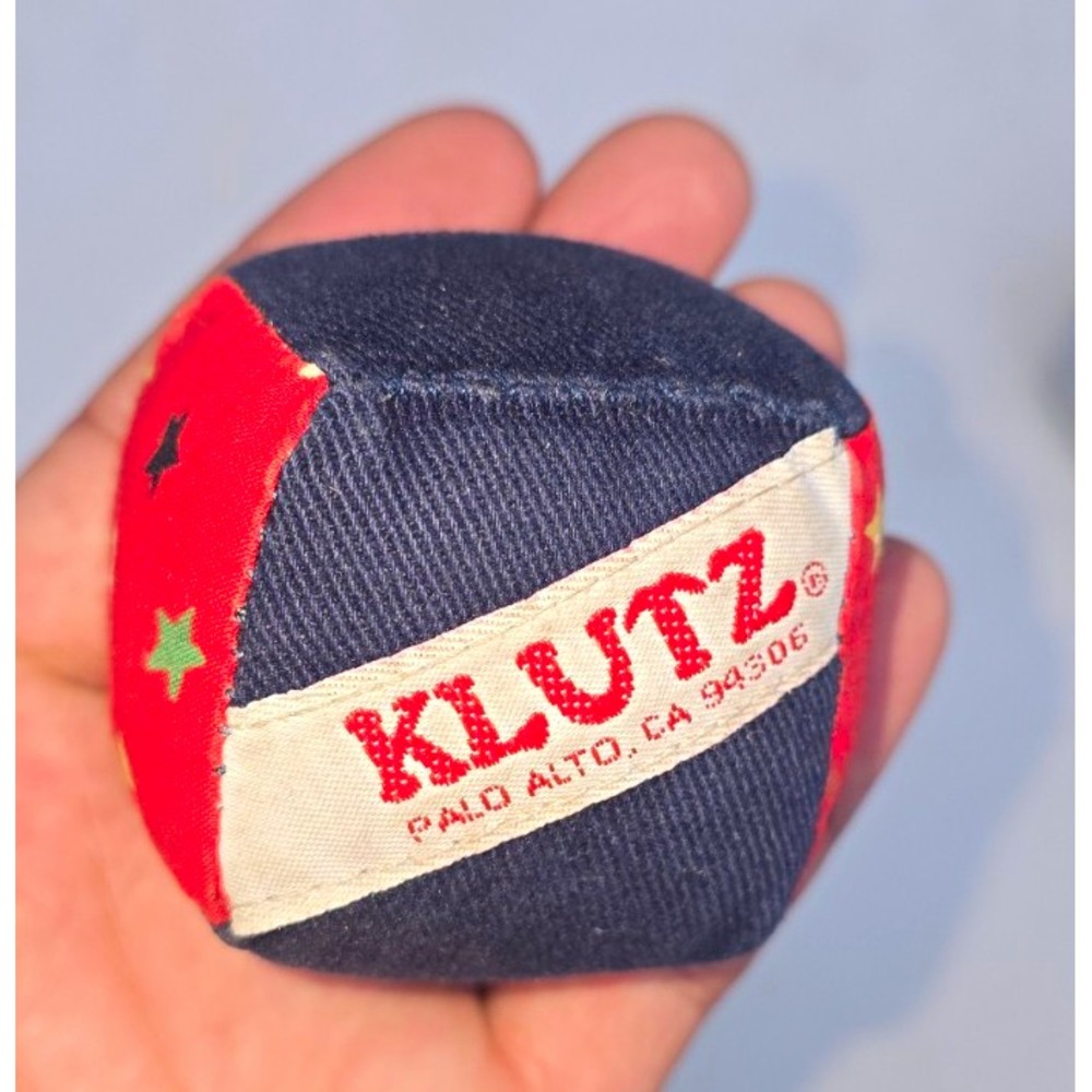 Klutz 1994 Vintage Bean Bag Plush Toy Cube Red & Navy Star Print 94-5006